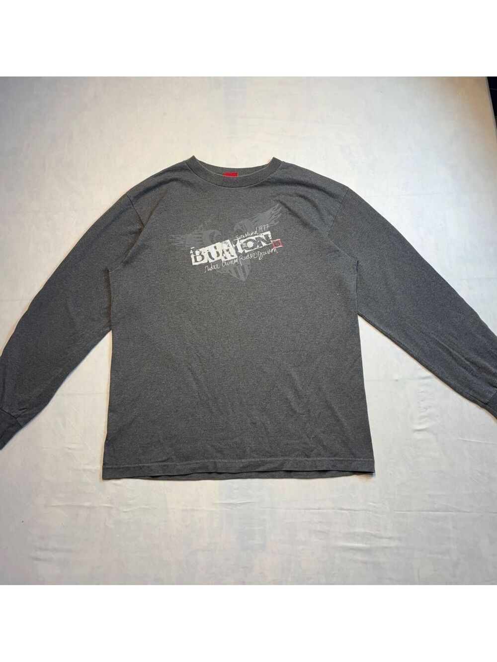 Vintage Faded Burton Long Sleeve Graphic T-Shirt in Charcoal